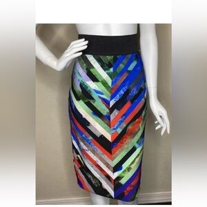 MILLY COLORFUL CHEVRON PRINT MIDI SKIRT SZ 0 WAIST 27” NWOT